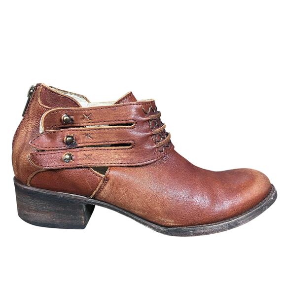 Freebird by Steven Shoes - Freebird by Steven Slay Brown Distressed Leather Strappy Cutout Booties Size 8